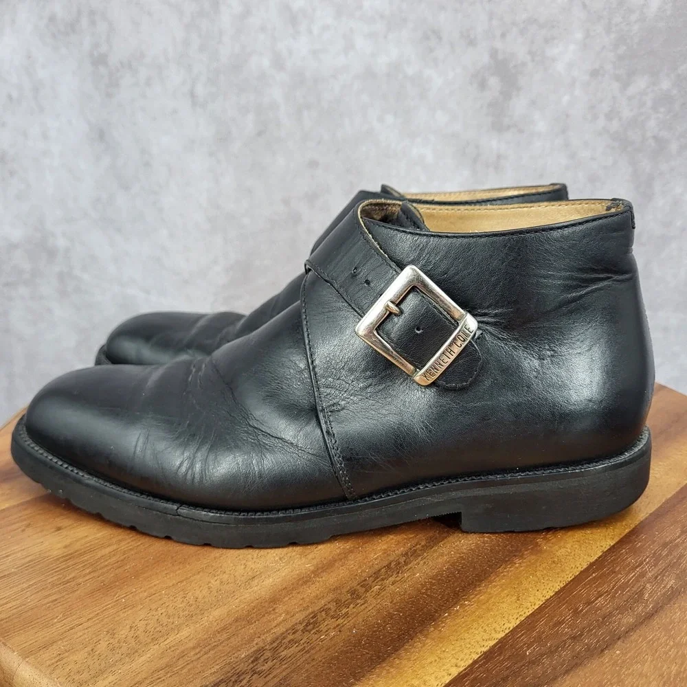 Kenneth Cole Boots Mens 7 Black Leather‎ Monk Strap Dress Shoes Italy Vtg 90s